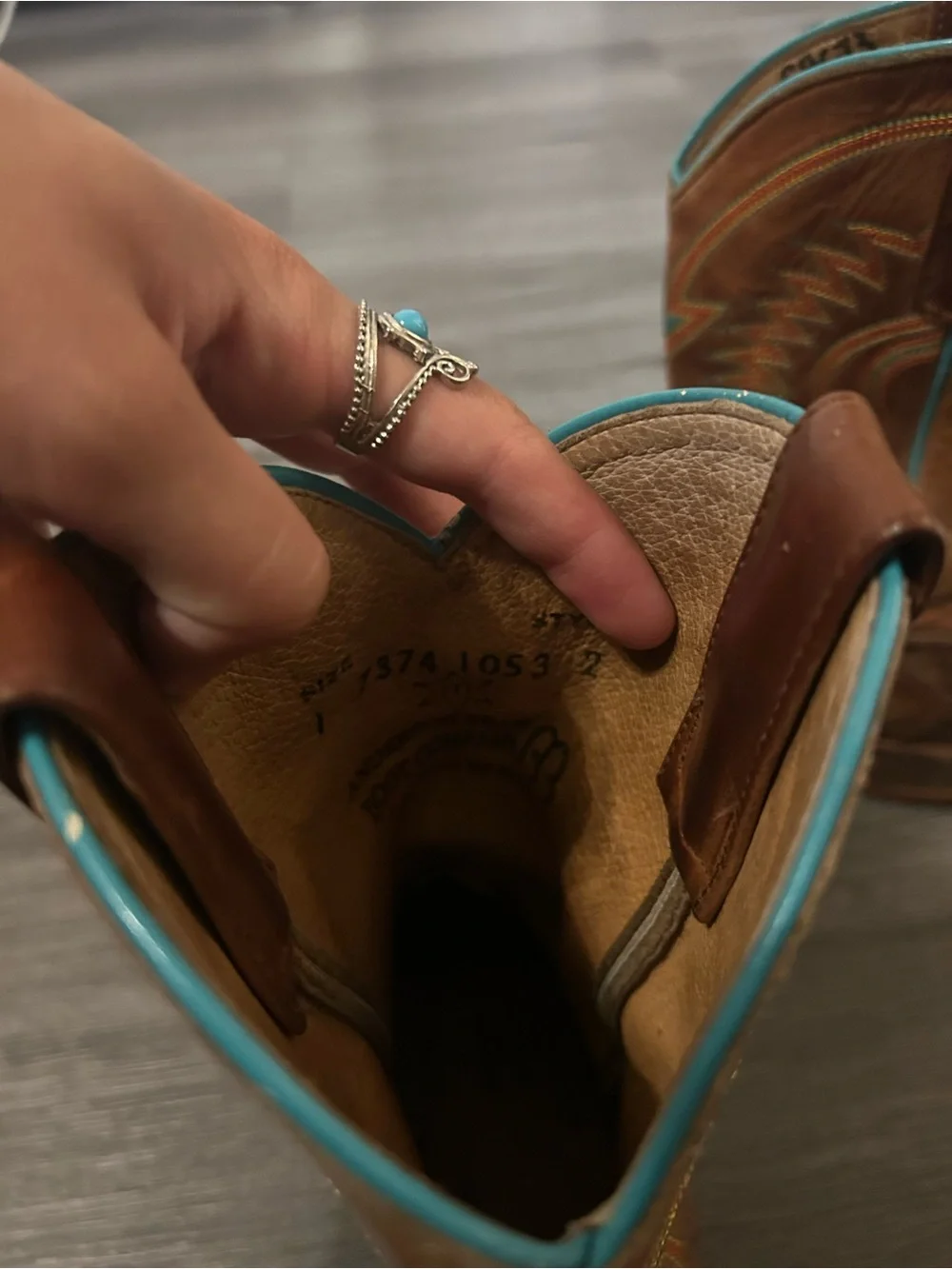 Anderson Bean Brown Kids Cowboy Boots with Turquoise Piping( left side sizing)